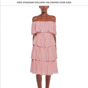 Anonyme strapless Ruffled Red and White Midi Dress XS S tiered‎